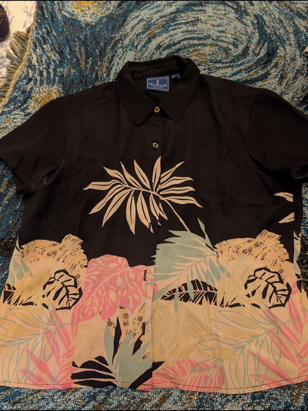 Tori Richard Black Silk Button-Up Shirt